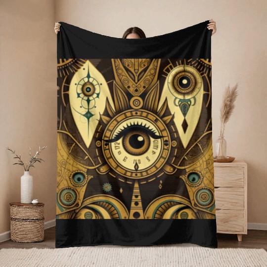 Abstract New Age 1920s Steampunk Design Throw Blankets