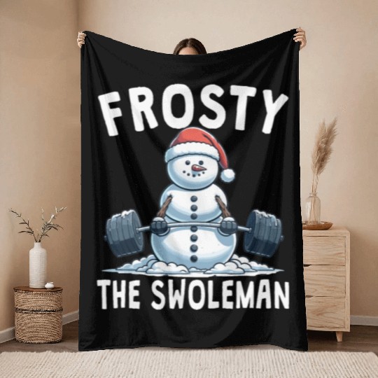 Frosty the Swoleman Christmas Funny Snowman Gym Throw Blankets
