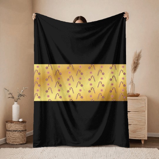 Christmas candy canes on a golden imitation backgr Throw Blankets