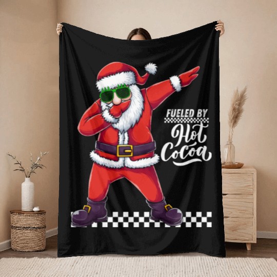 Fueled by Hot Cocoa, dabbing Santa Throw Blankets