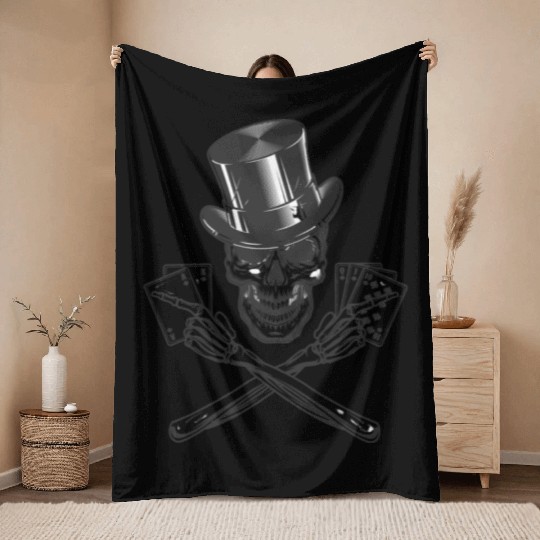 Cards Skull Throw Blankets