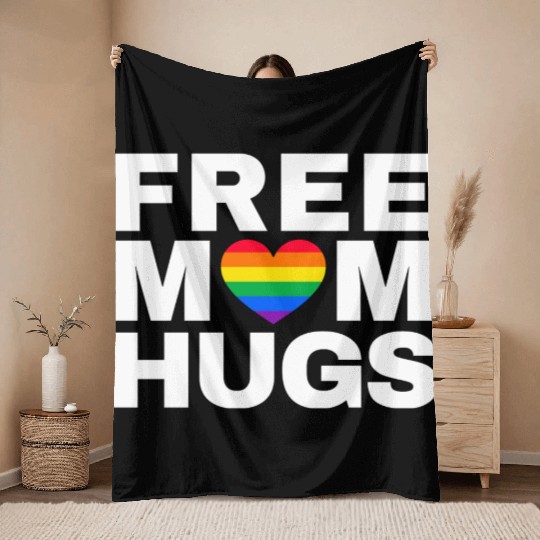 Free Mom Hugs, Free Mom Hugs Rainbow Gay Pride Throw Blankets