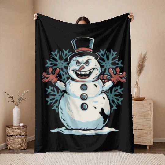 frosty snowman creepy Throw Blankets