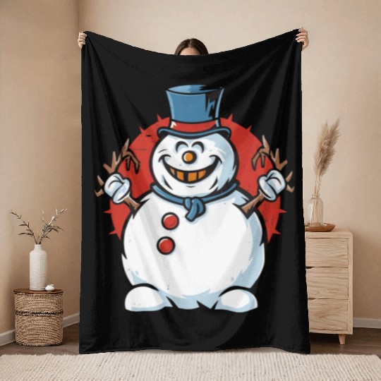 frosty snowman creepy Throw Blankets