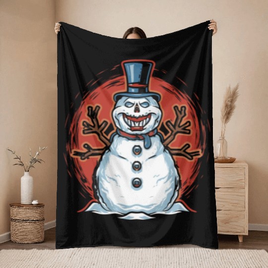 frosty snowman creepy Throw Blankets