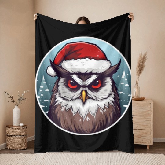 Christmas owl Throw Blankets