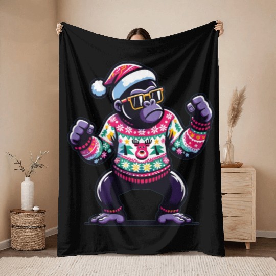 Gorilla With Sunglasses Throw Blankets
