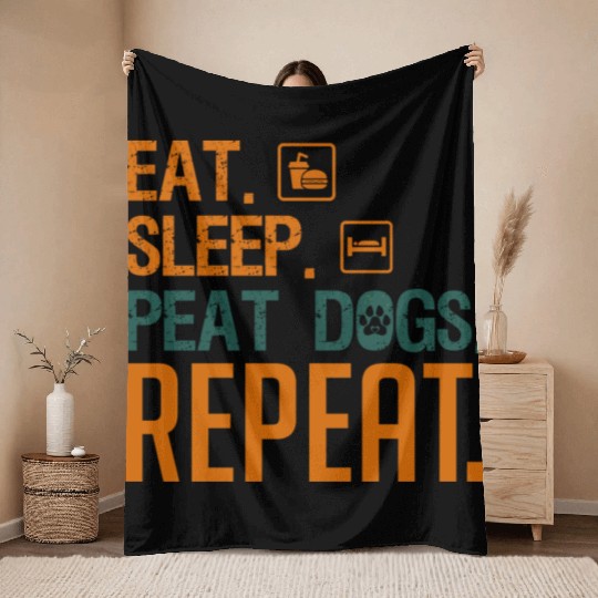 eat sleep walk dogs repeat funny dog mom gift Throw Blankets