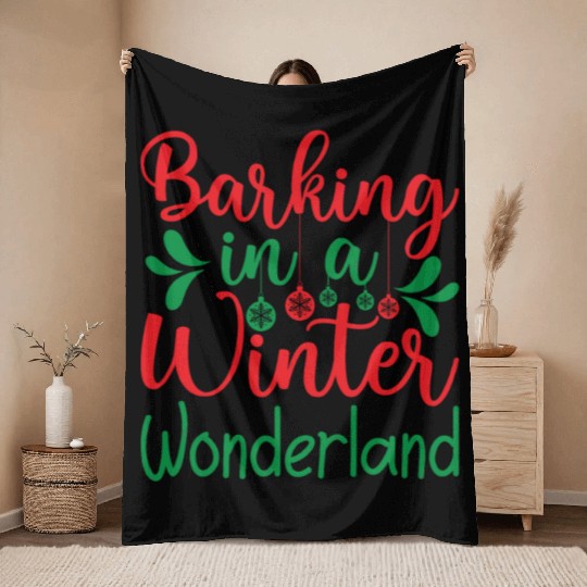 Barking in a winter wonderland, Christmas Gifts Throw Blankets