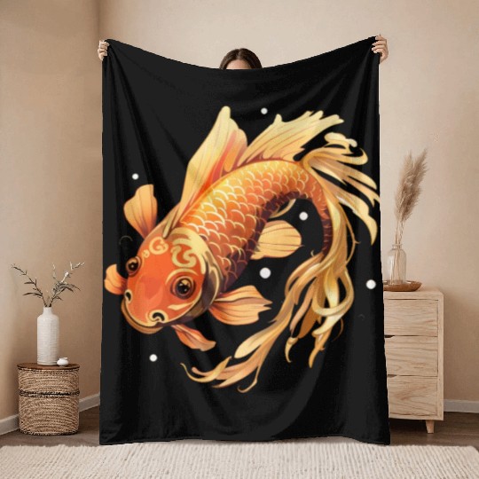 Koi Fish Japanese Carp Pond Throw Blankets
