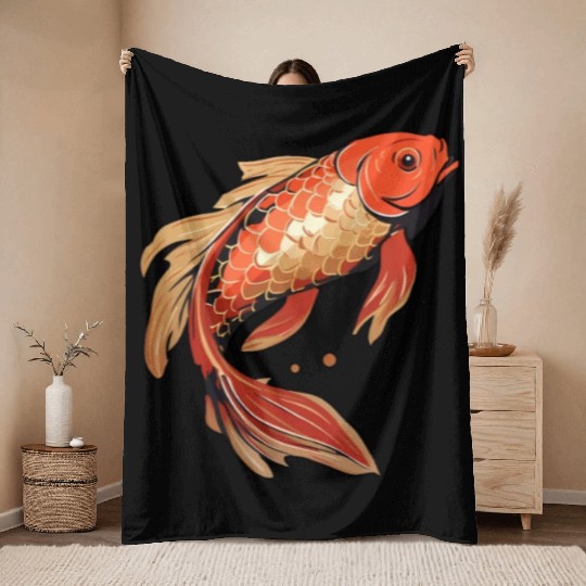 Koi Fish Japanese Carp Pond Throw Blankets