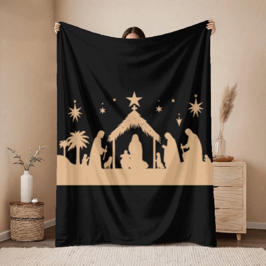 Nativity Scene with Mary Joseph Baby Jesus Throw Blankets