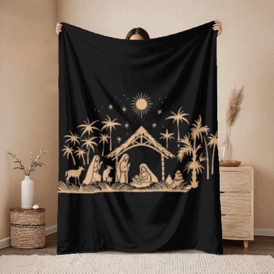 Nativity Scene with Mary Joseph Baby Jesus Throw Blankets