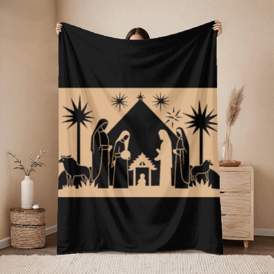 Nativity Scene with Mary Joseph Baby Jesus Throw Blankets