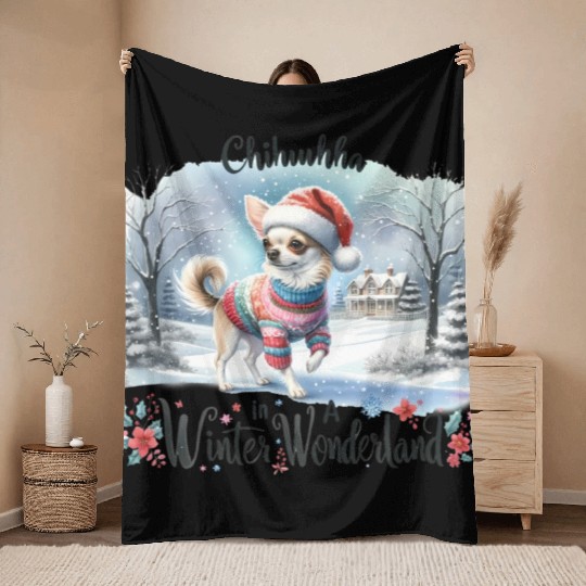 Chihuahua In a Winter Wonderland Throw Blankets