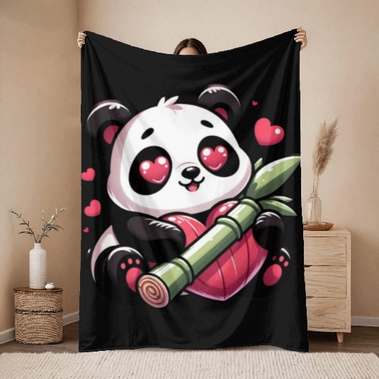 Panda Heart Eye Patches Valentine's Day Bamboo Throw Blankets