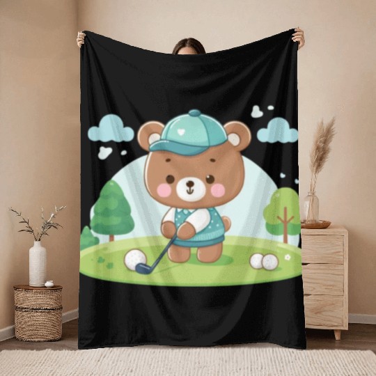 Golfing bears Throw Blankets