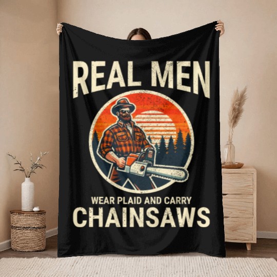 Lumberjack Woodworker Woodcutter Chainsaw Arborist Throw Blankets