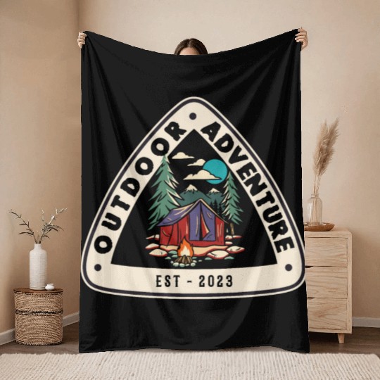 Outdoor Adventure Camper Camping Campfire Tent Throw Blankets