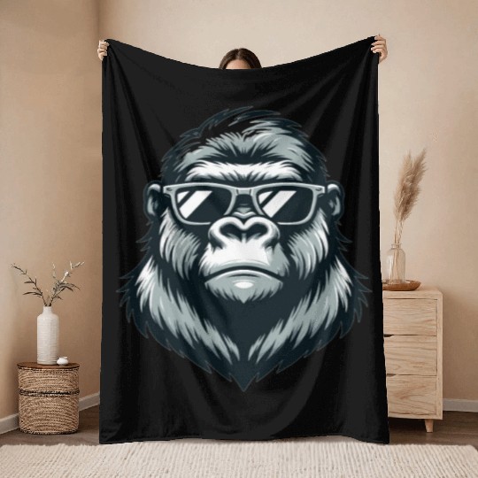 Gorilla With Sunglasses Throw Blankets