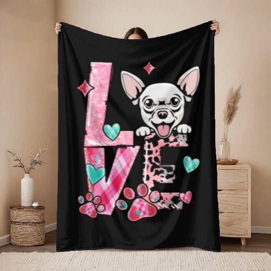 Chihauhau Dog I Love My Dog Valentines Day Throw Blankets