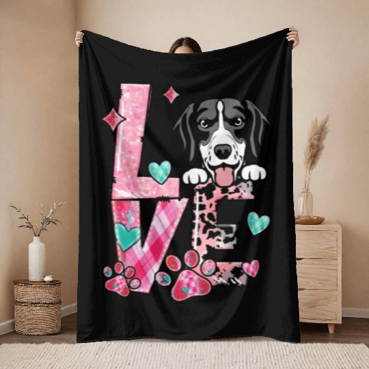 English Pointer I Love My Dog Valentines Day Throw Blankets