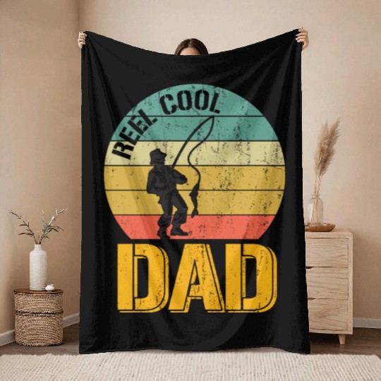 Mens Reel Cool Dad Throw Blankets Funny Fisherman Christmas