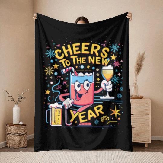 NYE Cheers To The New Year Happy Winter Holiday Throw Blankets