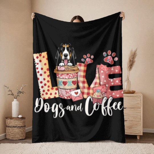 Basset Dog Coffee Lover Dog Mom Valentines Day Throw Blankets