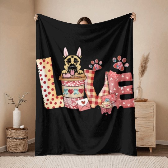 Belgian Malinois Dog Coffee Lover Dog Mom Valentin Throw Blankets