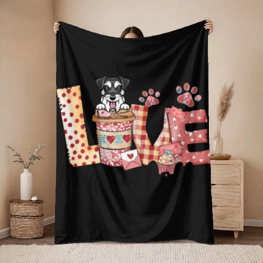 Mini Schnauzer Dog Coffee Lover Dog Mom Valentine Throw Blankets