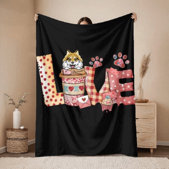 Pomeranian Dog Coffee Lover Dog Mom Valentines Da Throw Blankets