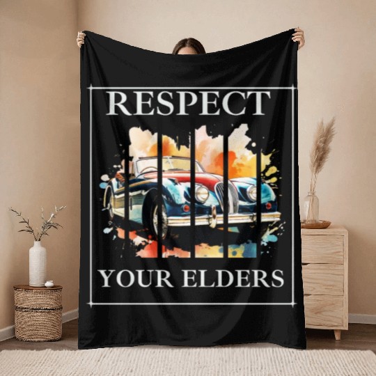 Respect Your Elders vintage Old Classic Muscle Car Throw Blankets