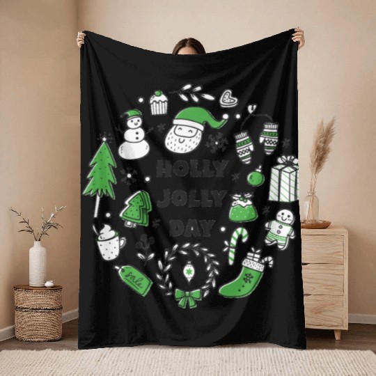 Holly Jolly Day Throw Blankets
