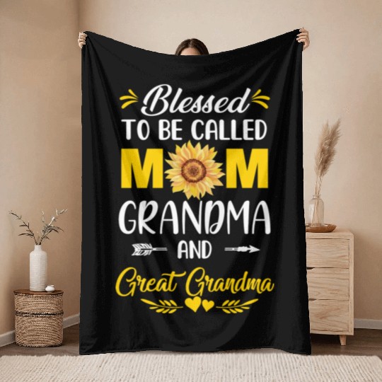 Blessed To Be Called Mom Grandma Great Grandma Throw Blankets
