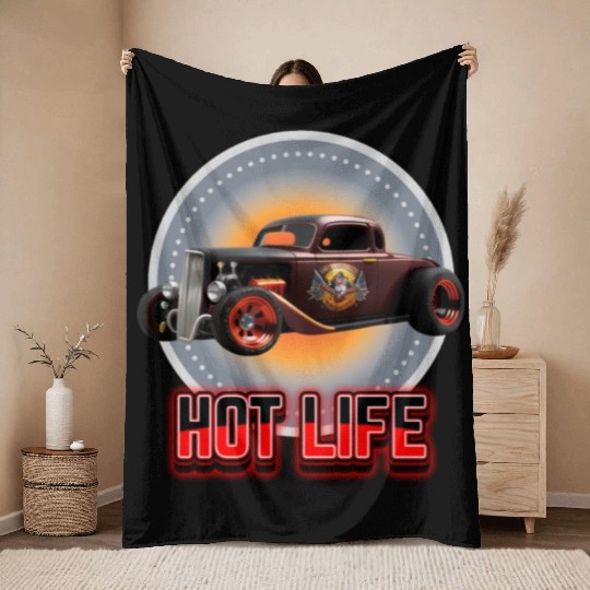 Hot Life Hot Rod Car Throw Blankets