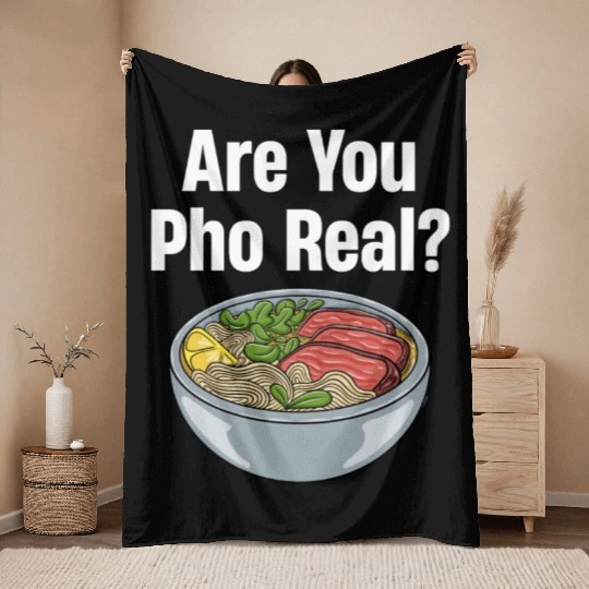 Are You Pho Real? Vietnamese Food Puns Restaurant Throw Blankets