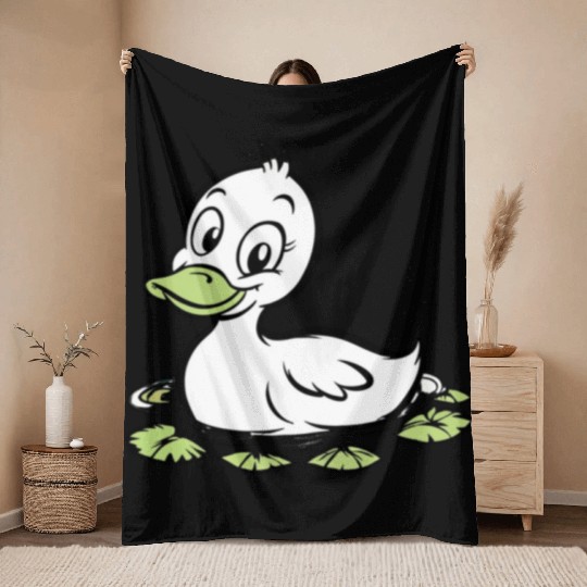 Cute duck swimming in a swamp Throw Blankets