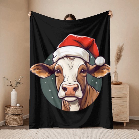 Cow Christmas Throw Blankets