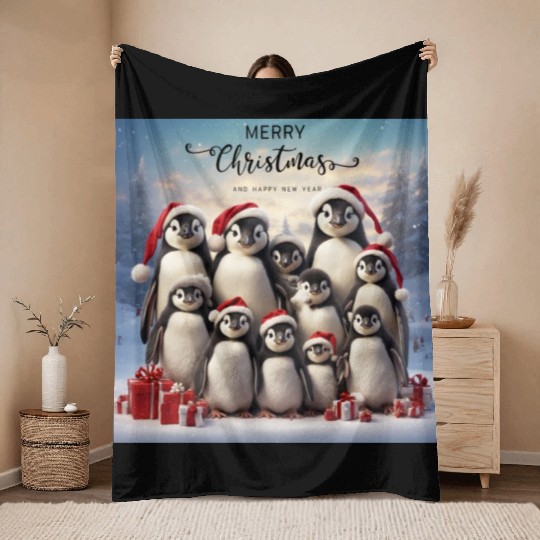 Christmas funny penguins Throw Blankets