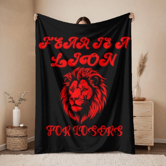 Defeating Fear with Courageous Lion Graphic. Throw Blankets
