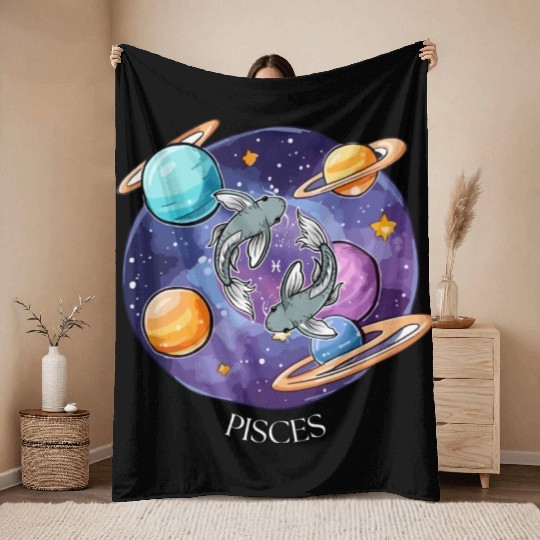 Pisces zodiac sign Throw Blankets