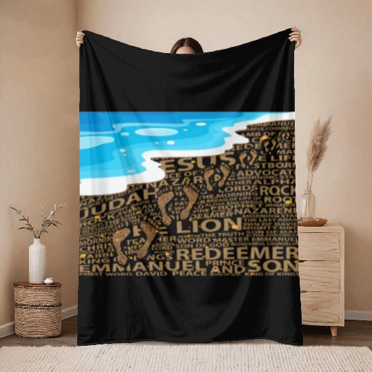 Faithful Steps in Sand Jesus Throw Blankets