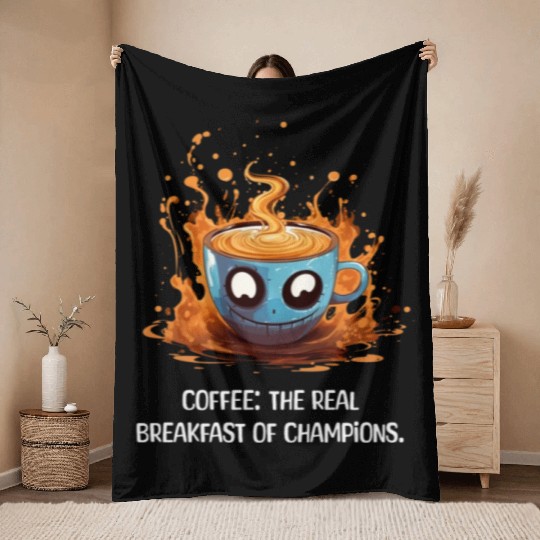 Coffee The Real Breakfast Of Champions white Throw Blankets