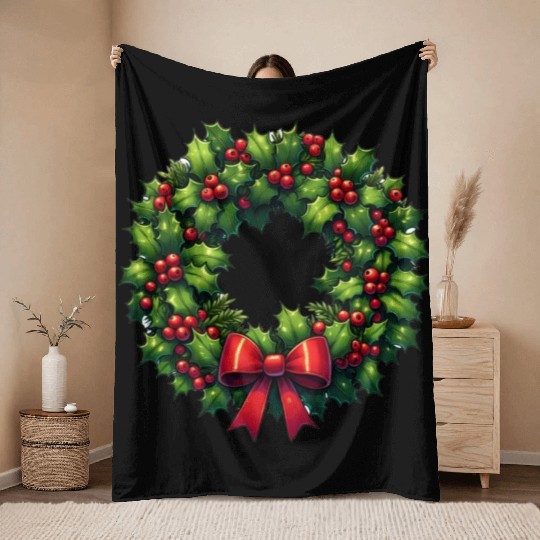 Festive Foliage: Classic Christmas Wreath Throw Blankets