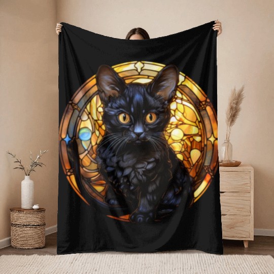 Bombay kitten in stained glass Throw Blankets