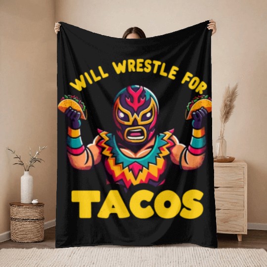 Mexican Wrestling Wrestler Lucha Libre Taco Mexico Throw Blankets