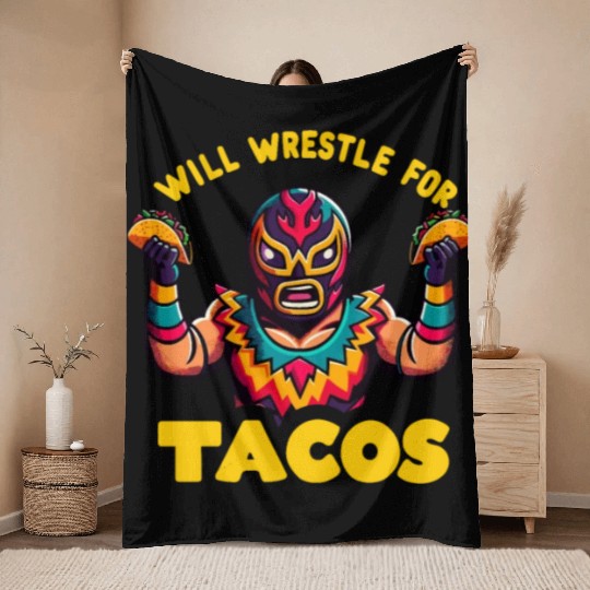 Mexican Wrestling Wrestler Lucha Libre Taco Mexico Throw Blankets