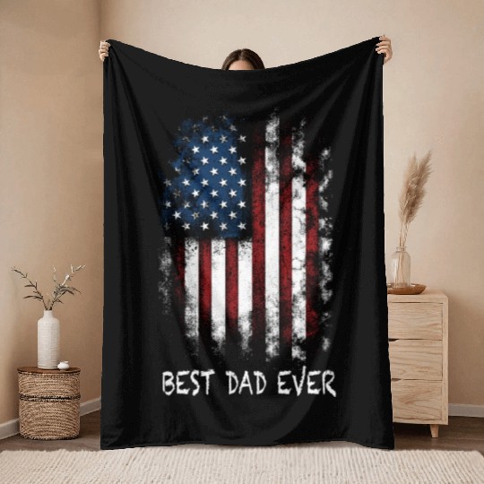 Best Dad Ever With US American Flag Gifts Fathers Throw Blankets
