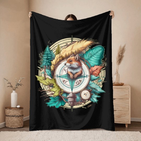 Adventurous Squirrel Compass : Navigating Nature Throw Blankets